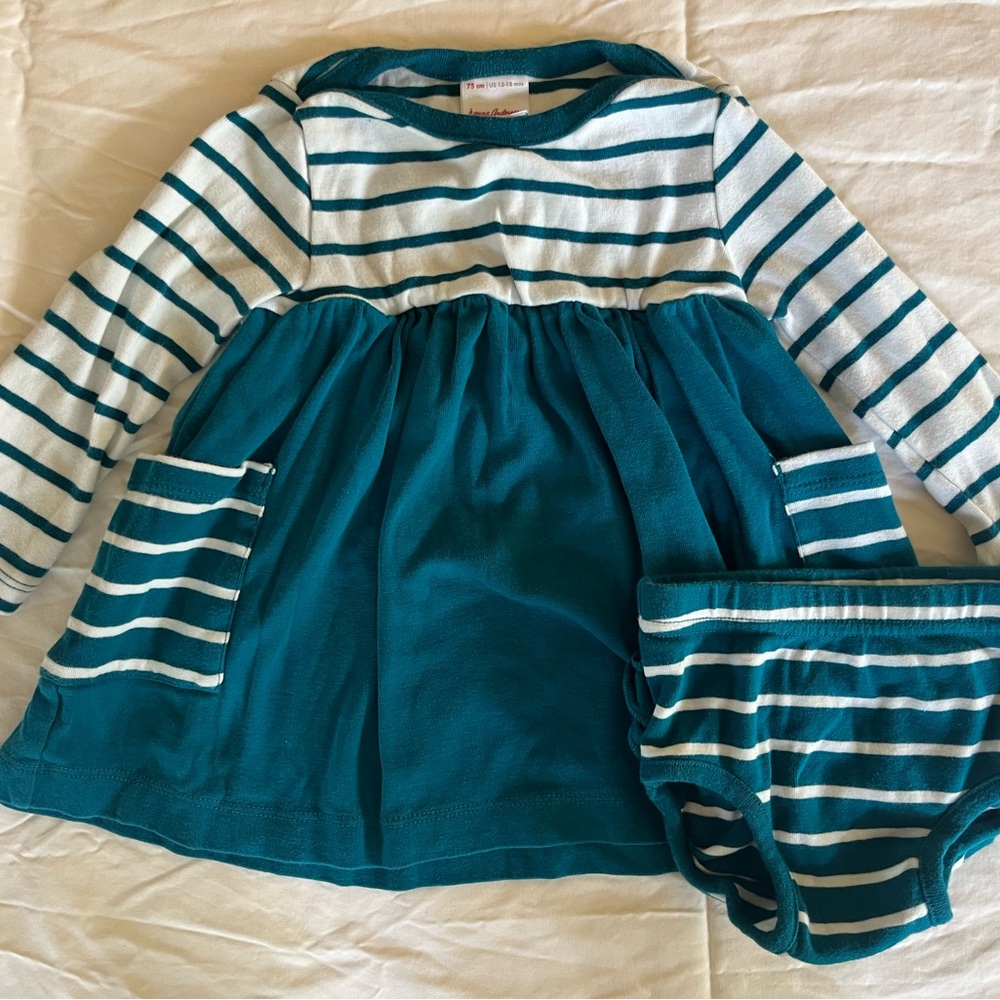 Hanna Andersson Teal and White Baby Dress with Bloomers